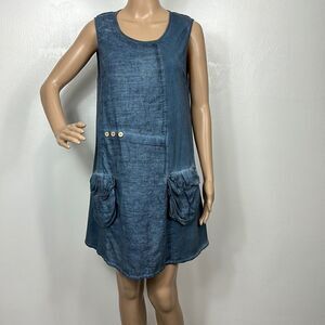 Dance In Paris Blue Chambray Sleeveless Mini Dress Size L